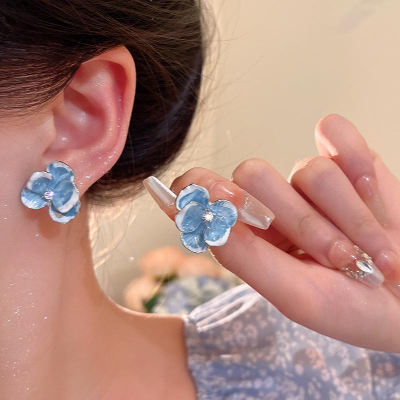 Vacation Style Dopamine Flower Earrings Women's Summer Sweet Temperament Versatile High-end Stud Earrings 925 Silver Needle Earrings