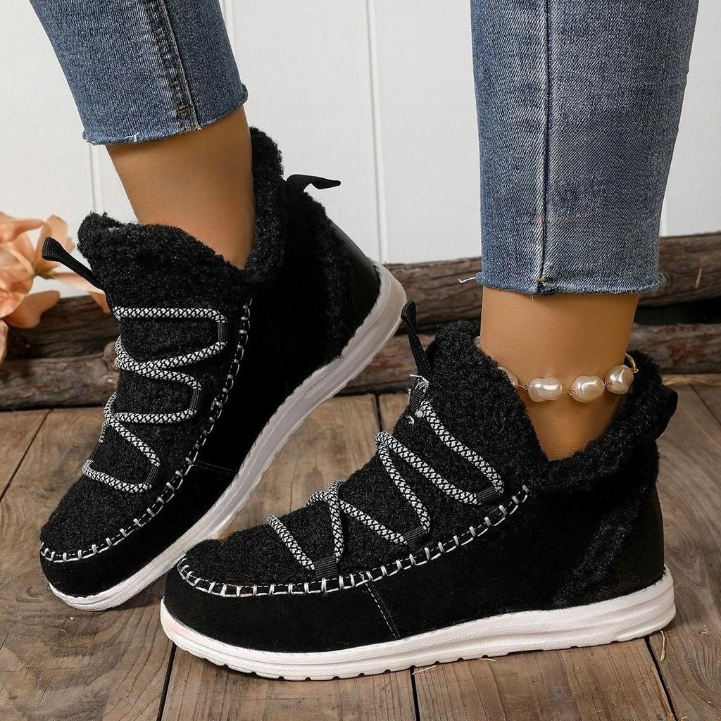 Women's Fluffy Plush Winter Boots Thick Warm Fleece Lined Comfortable Flat Ankle Boots