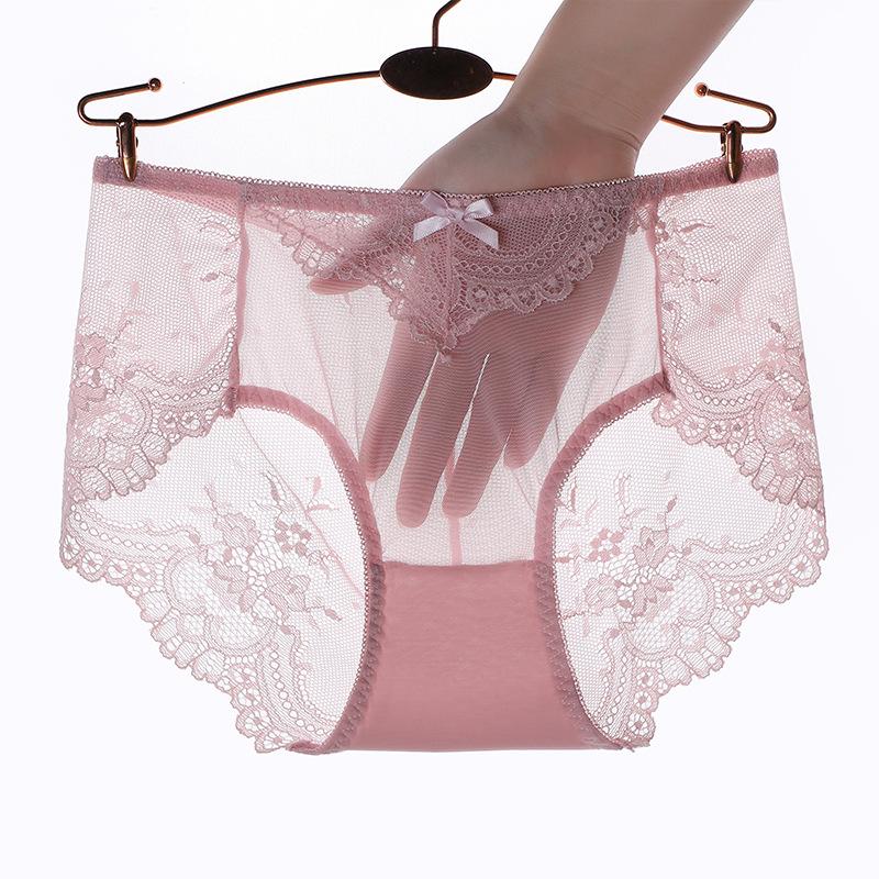 Sexiga spetsunderkläder för kvinnor i plusstorlek Lingerie Sömlösa mesh bomullstrosor med medelhög midja