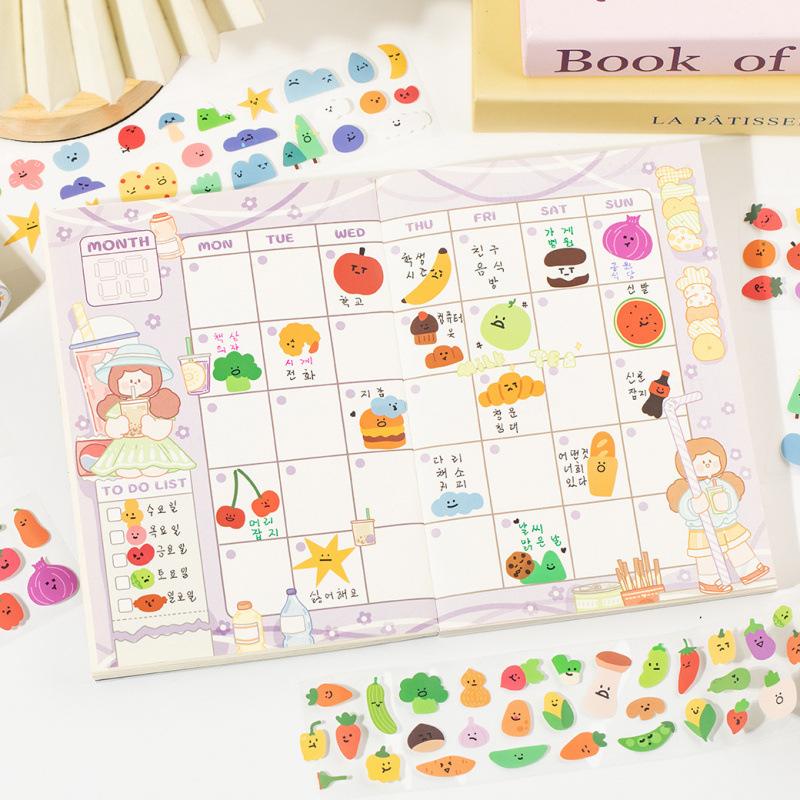 1-Roll Cute Cartoon Tape Stickers, Adorable Character Patterns, for Journal Decoration & Scrapbooking