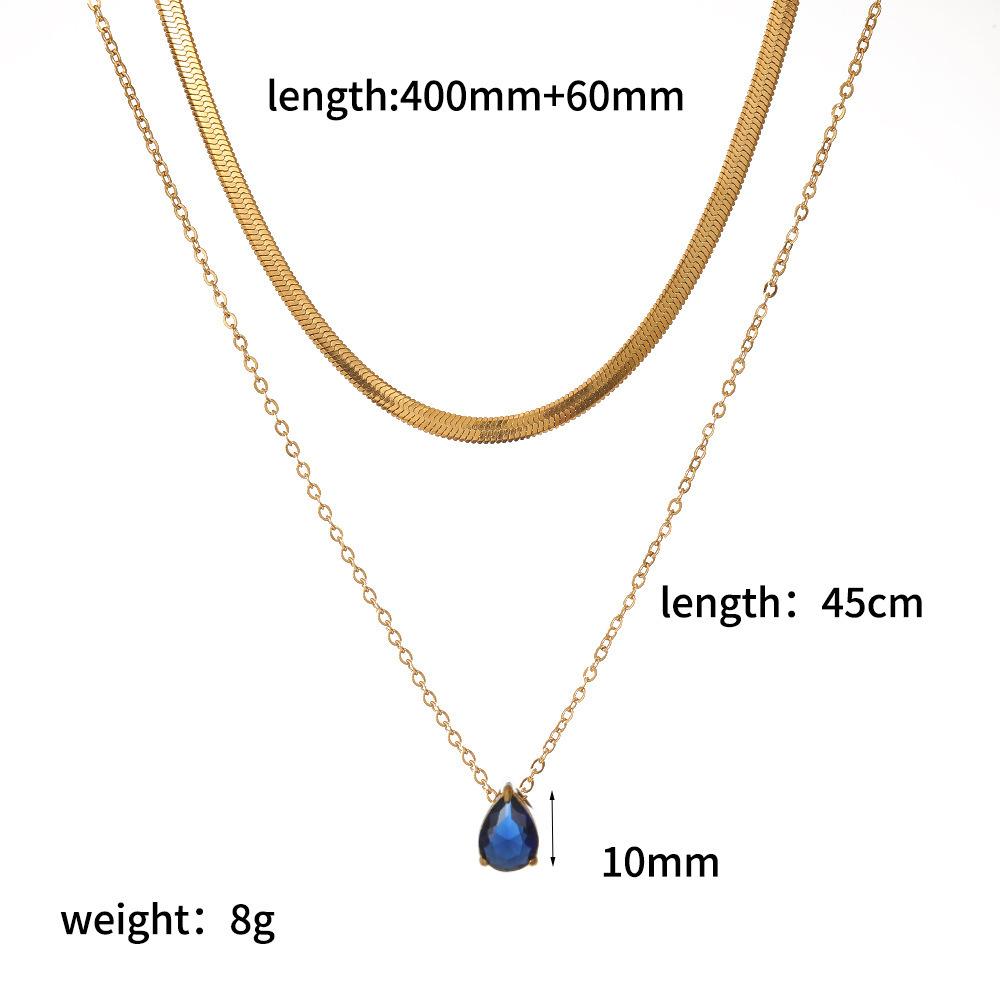 Trendy Fashion Color Zircon 18K Gold Plated Stainless Steel Water Drop Birthstone Pendant Stacked Collarbone Necklace for Women
