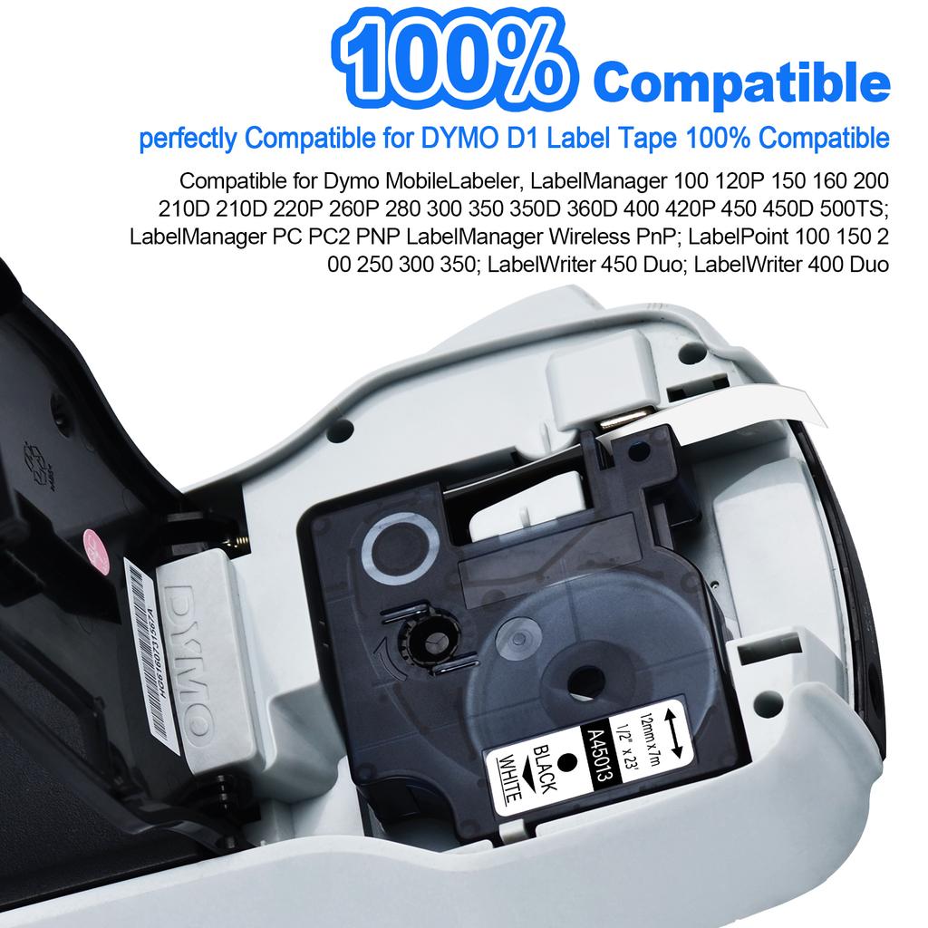 3/5/10PK 12mm D1 Standard Label Tapes Compatible for Dymo A45013 45010 Various Colors Ribbon Label For DYMO LabelManager 100 450