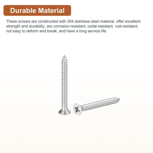 DTGN 50pcs M3.5x35mm Flat Head Wood Screws, 304 Stainless Steel Cross Head Self-Adhesive Nails - Suitable for Woodworking and Furniture - Silver