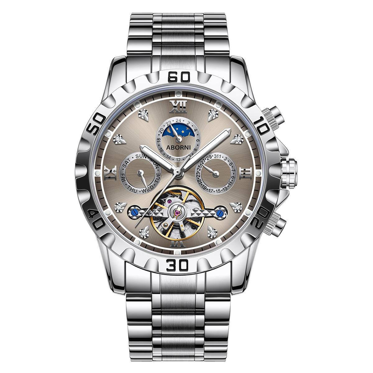 Business Watch Men S Mechanical Watch Waterproof Tourbillon Steel Belt Watch Moon Phase Multifunctional Men S Watch