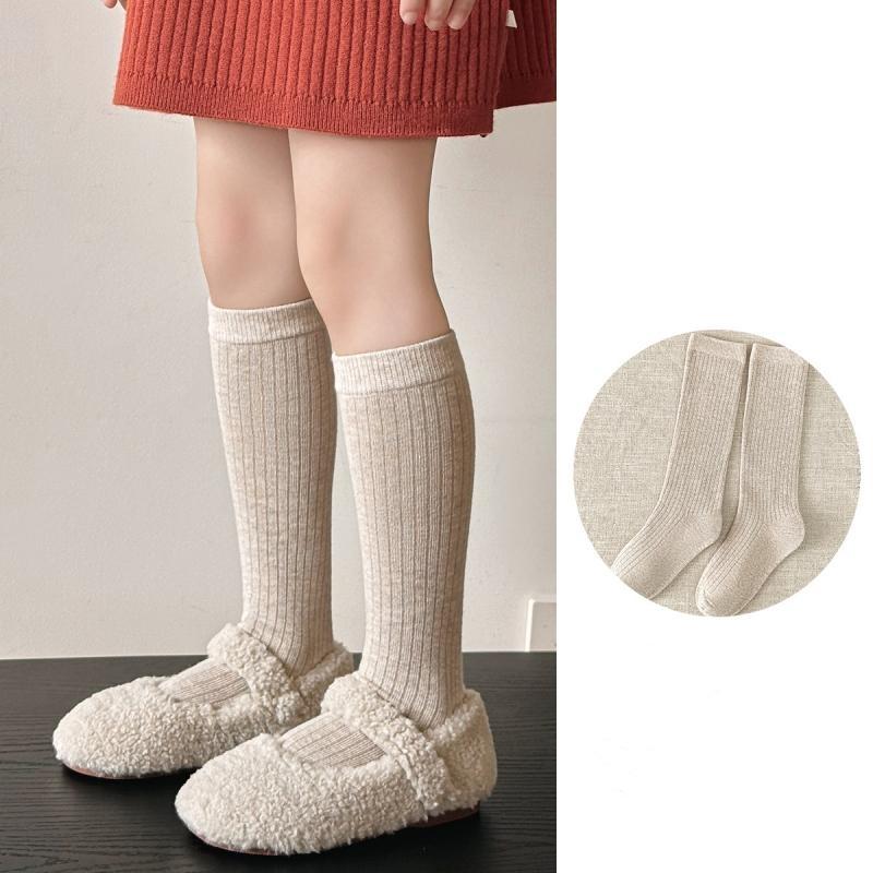 Solid Color Girl Socks Knee-hight Children Knit Stockings College Style Kids Long Tube Sock Baby Cotton Socks Spring Autumn