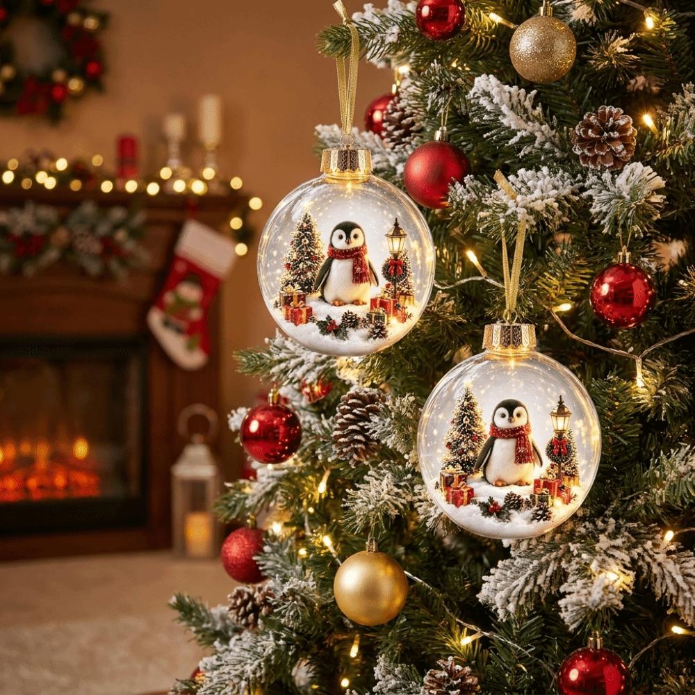 Acryl Aufleuchtende Weihnachtskugel Dekoration Pinguin Schneemann Weihnachtsbaumkugel Dekoration Tiermuster Transparent
