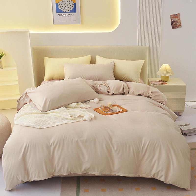 "Pure Color Sanded Four-Piece Bedding Set - Simple Style Quilt, Bedsheet for Dorms, Autumn/Winter."