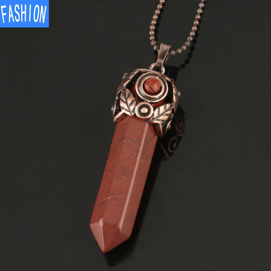 Natural Crystal Hexagonal Pendant Amethyst Necklace Autumn And Winter Women'S Retro Necklace