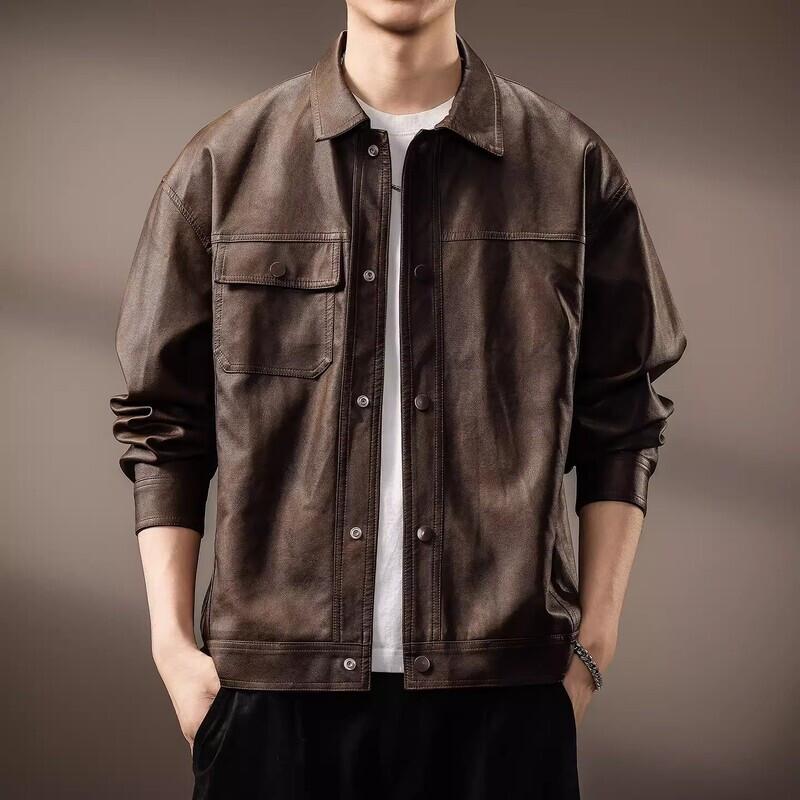 

Мужская винтажная байкерская куртка из ПУ кожи L