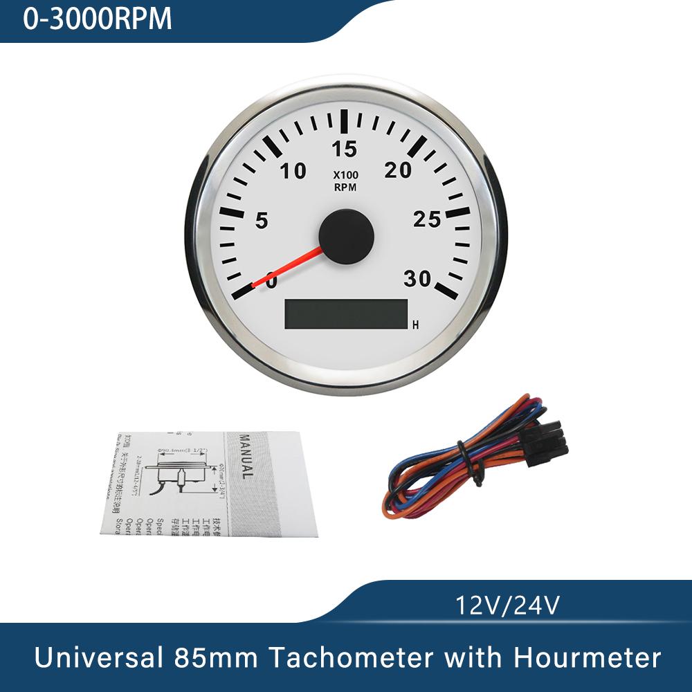 Universal 85mm Tachometer Engine RPM Gauge Set with Hourmeter for Car Boat Truck