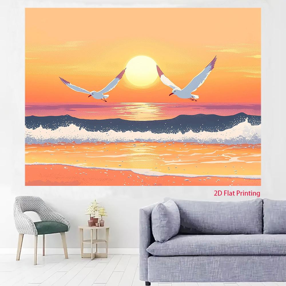 2D plane 1 piece sunset scene seagulls soaring in the sky background fabric indoor and outdoor celebration activities