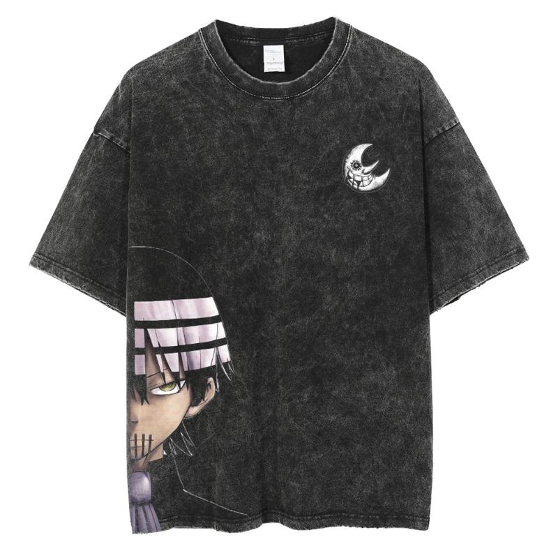Soul Eater Manga T Shirt Death the Kid Print Tshirt Vintage Washed Streetwear Women Clothes Oversized Cotton Tee Shirt