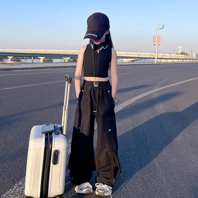 Stylische Mädchen-Cargohose mit lockerer Passform für Kinder Sommer Hip-Hop Streetdance Hose Schlaghosen für Kinder