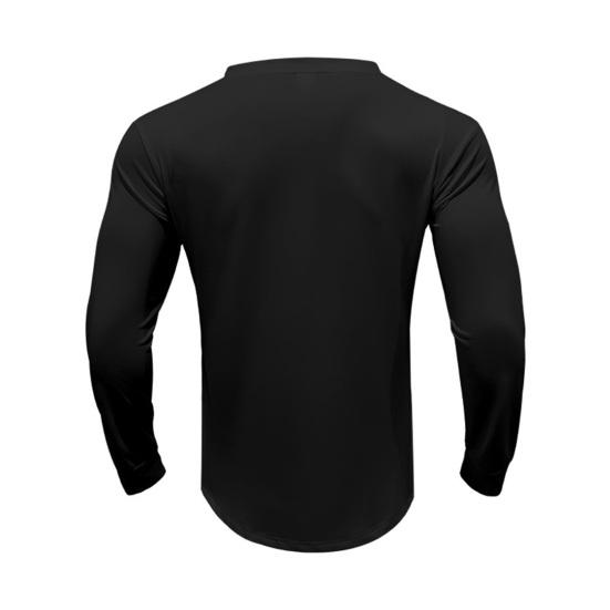 Yousheng Men Spring Autumn Top Button Decor V Neck Long Sleeves Solid Color Pullover T-shirt Stretchy Slim Fit Fitness Sport Top
