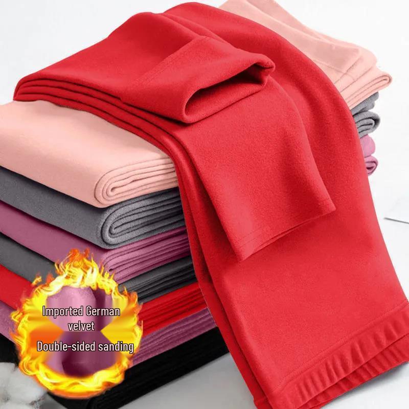 Damen Herbst- & Winter-Fleecehose: Vielseitige, dicke Baumwoll-Wolle Basis-Schicht, Koreanischer Stil, Studenten-Garn-Design, Für drinnen/draußen.