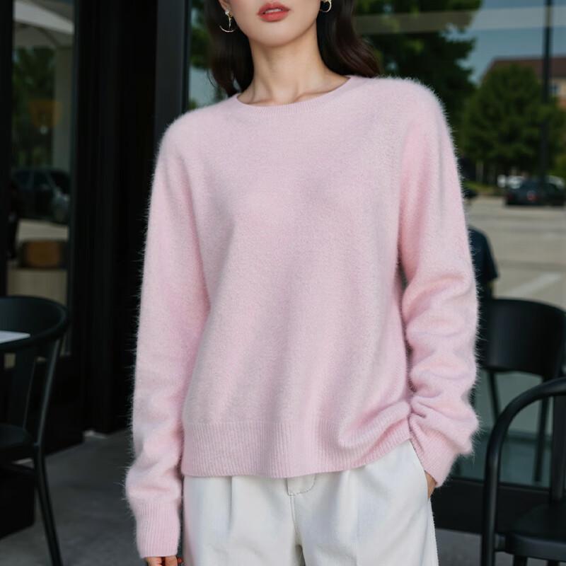 Women's Cashmere Blend Brushed Round Neck Sweater