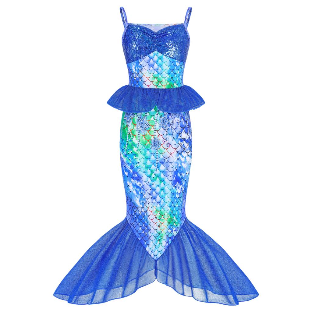 Mädchen Meerjungfrauenkleid Kinder Pailletten Fischschwanz Prinzessinnenkleid Halloween Cosplay Geburtstagsparty Kostüm