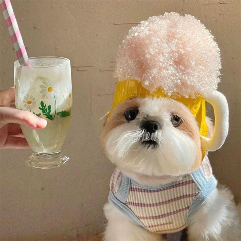 

Wine Glass Dog Beer Shape Headdress Yellow Pet Cap Dress Up Dog Hat for Cosplay Party жовтий