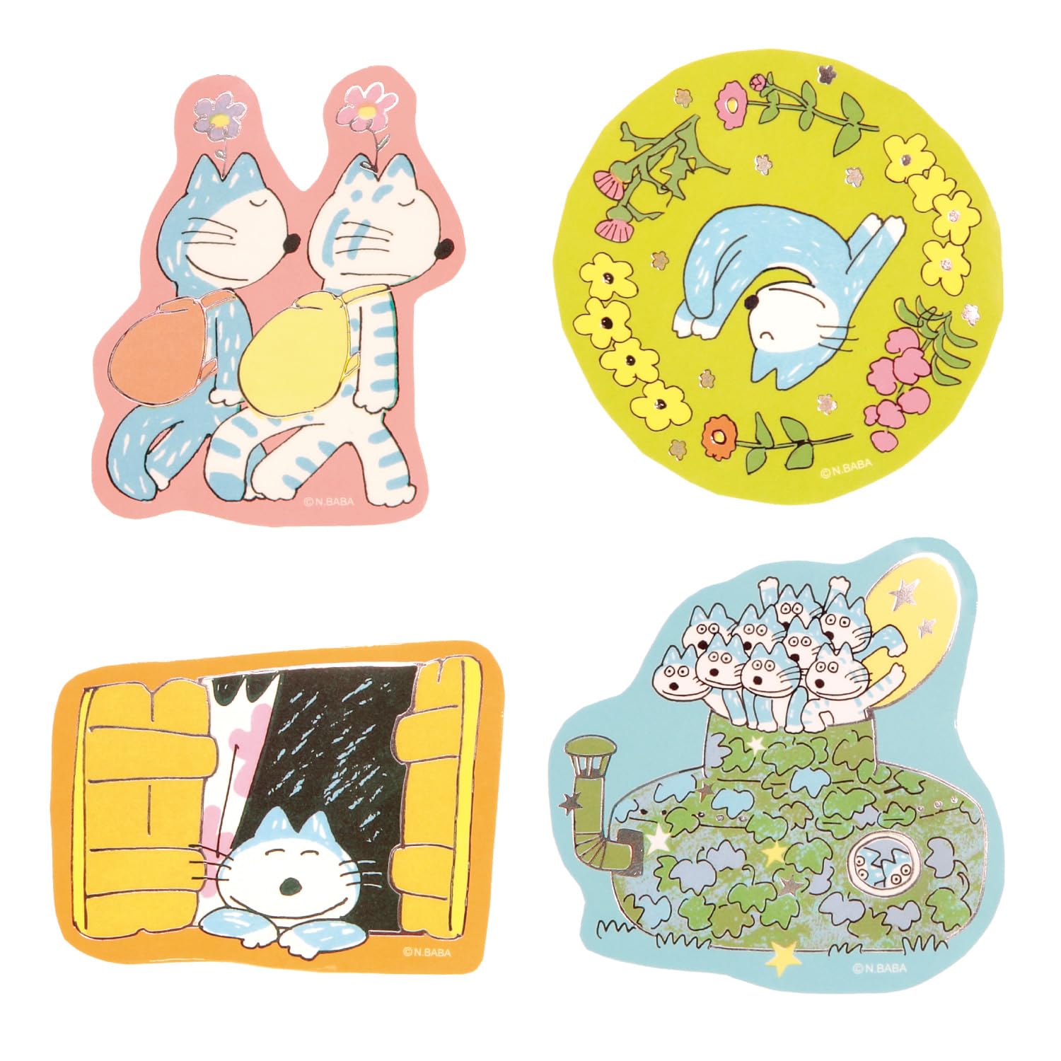 Gakken 11 Cats Foil Stamped Sticker Set Z15201 StaFul