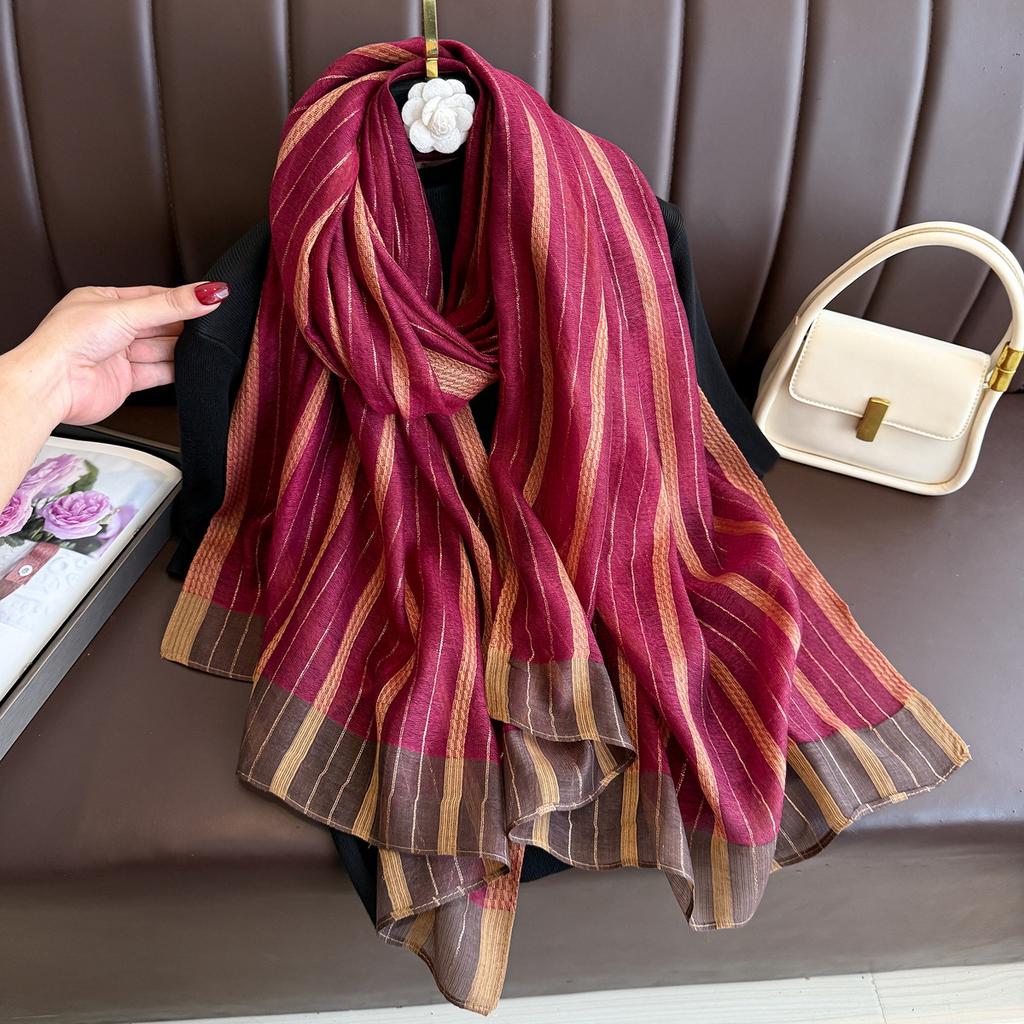 Brand Women Silk Scarf Female Stripe Foulard Femme Pashmina Shawls And Wrap Big Size Scaves Beach Towel Bandana Muslim Hijab