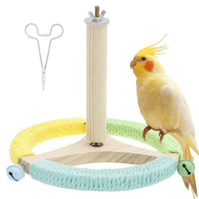 Parrot Perch Wood Stand Bird Rotary Steering Wheel Tooy Bird Interactive Training Perch Pet Birdcage Toy Portable Outdoor