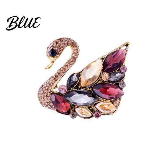 Alloy Swan Brooch Rhinestone Wreath Artificial Gemstones Lapel Pin Retro