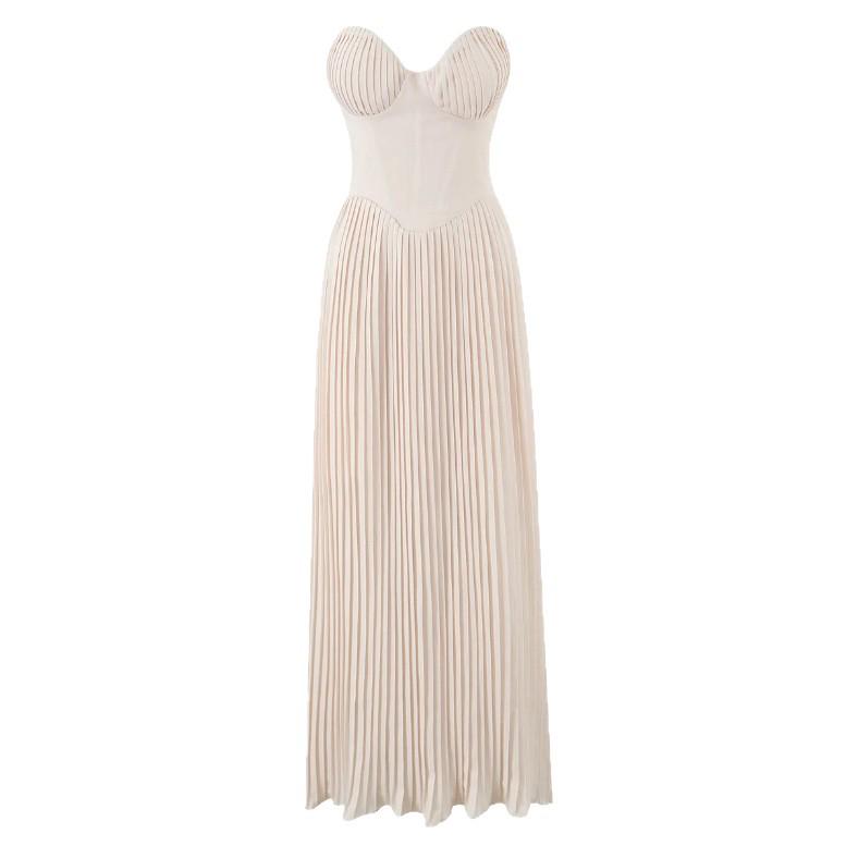 2025 Summer European & American Style One-Shoulder Solid Color Pleated Dress with Waist-Cinching for Women
