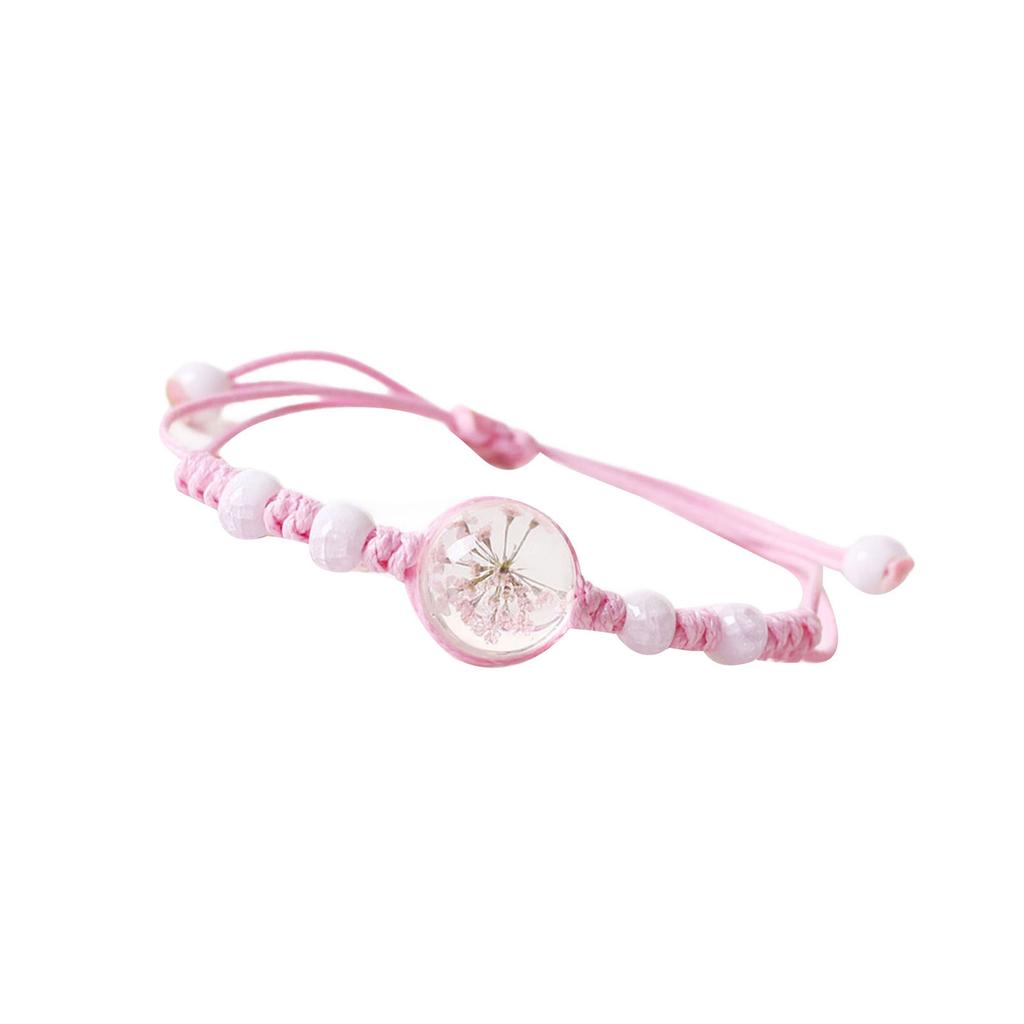 Adjustable Waxed Cord Bracelet Handmade Ceramic and Glass Flower Beads Wristchain Everyday Wear Wristband Jewelry