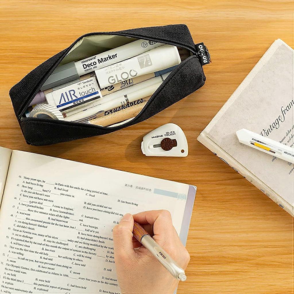 Pencil Case Student Pencil Bag Coin Bag Cosmetic Bag Office Stationery Storage Bag Youth School - Black