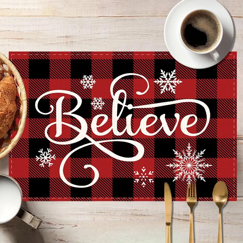 New Christmas Printed Placemats Cross-border Holiday Party Dining Table Thermal Insulation and Anti-pollution Dining Table Mats