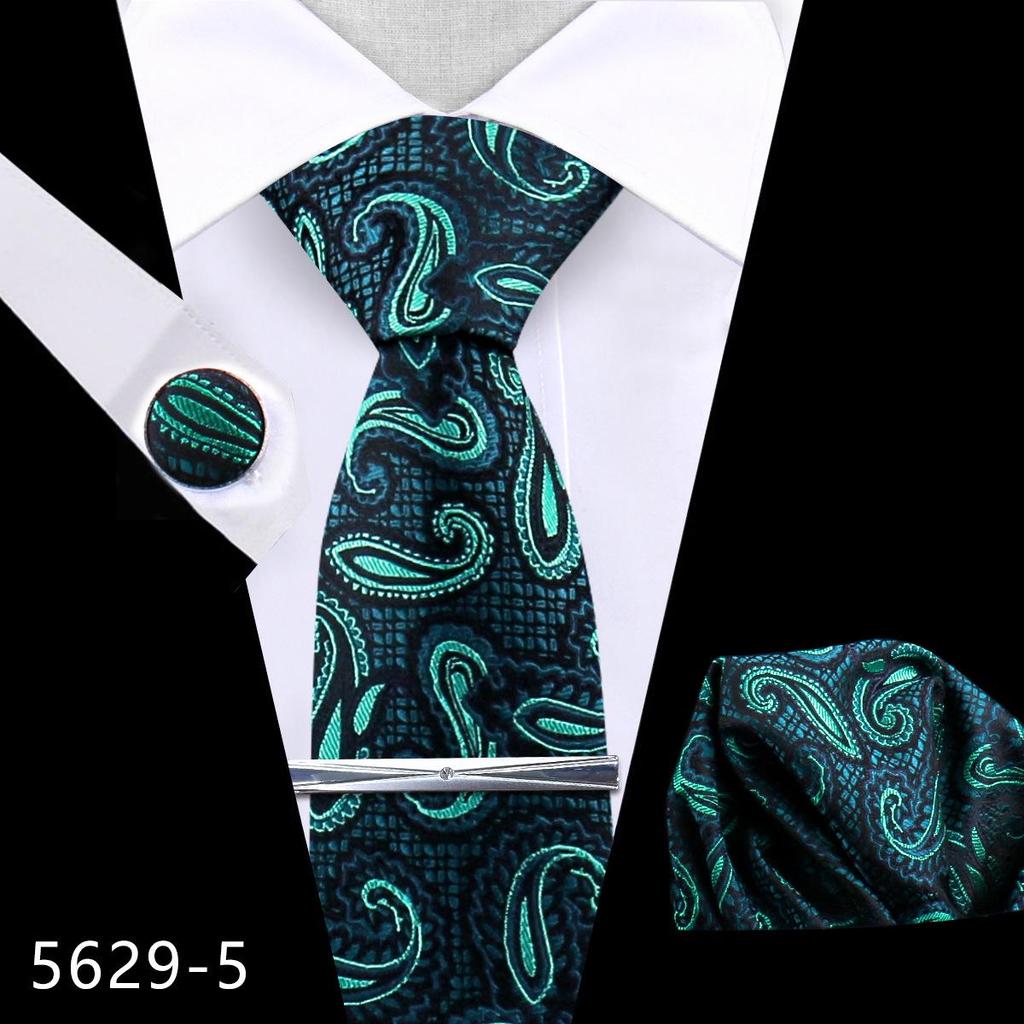 Men's Premium Polyester Tie, Pocket Square & Cufflink Set for Formal Events