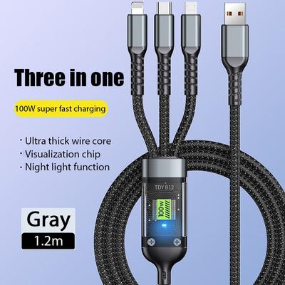 1.2M Charging Cable 3 In 1 USB Type C Charger Cord 100W Multi Port Micro Cable for iPhone 15 14 Pro Max Samsung Galaxy Xiaomi 12