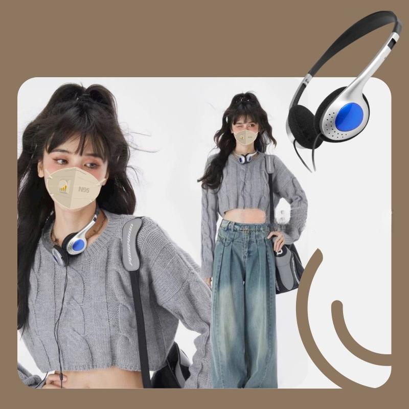 Personality Retro Headphones Millennium Y2K Style Headset Headset Over Ear Earbud Fashion Wired Headset