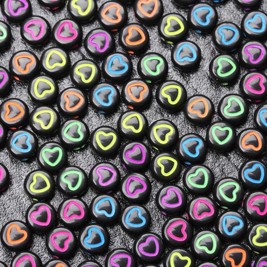 Home Party Supplies Bracelet Loose Beads Earrings Heart Pattern 100Pcs Accessories Necklace DIY Materials Flat Round Keychain Fashion Spacer 6.5mm