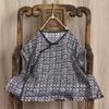 Johnature Women Shirts V-Neck Sleeveless Print Floral Loose Blouse Summer Button Chinese Style Vintage Shirts