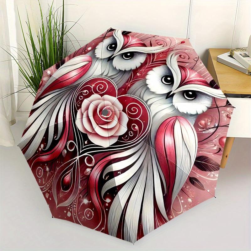 

1pc Romantic Owl Heart Rose Illustration an Umbrella with Plastic Handle,Suitable for All Seasons Home Travel Outdoor UmbrellaB1646