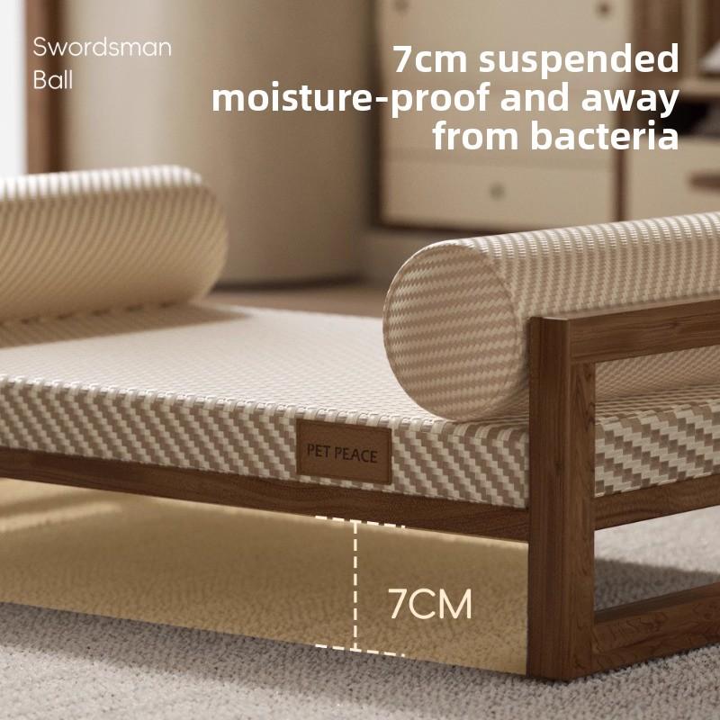 Solid Wood Elevated Dog Bed Breathable Raised Pet Cot for Small Dogs Summer Cooling Cat House Anti-Humidity Pet Furniture