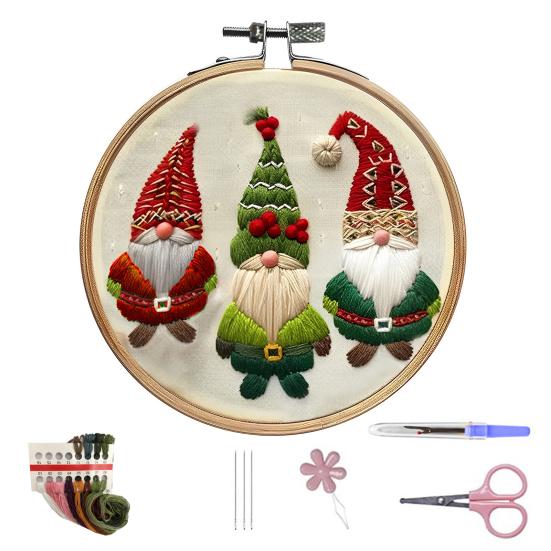 Zestaw do haftu świątecznego dla początkujących i dorosłych Zestaw do haftu krzyżykowego Domek na drzewie krasnala z tamborkiem, igłami i nicią