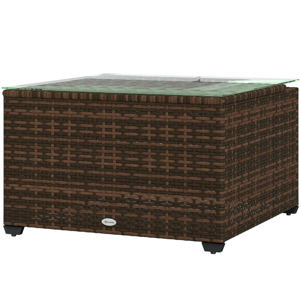 62 X 62cm Glass Top Rattan Side Table Brown