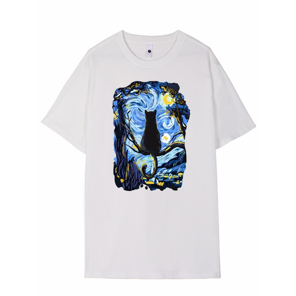 Men Cotton Cat Graphic Print T-shirt Active Short Sleeve Crew Neck Tee Men Clothing Outdoor Fitness Men Clothing