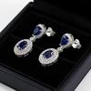 Luoxi Temple S925 Silver Pigeon Blood Red Blue Sapphire Earrings for Women - Pear-shaped Oval 5*7mm