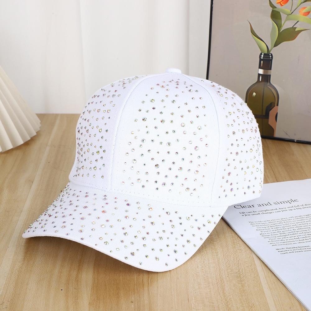 Cotton Full Rhinestone Baseball Hat Solid Color Sunscreen Hat Hotfix Rhinestones Baseball Cap Girl