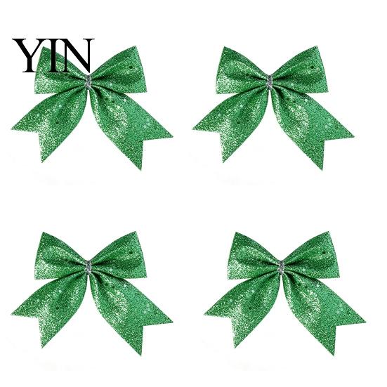 Champagne Party Supplies 4Pcs Glitter Christmas Bow, Sparkling Ribbon Hanging Ornament for Floral Arrangement Bows Tree Front Door Wreath, Festive