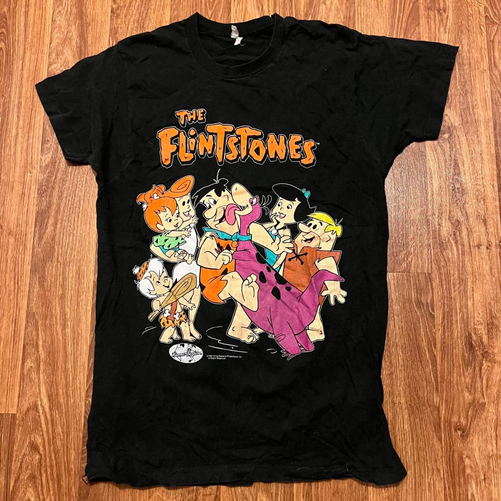 Vintage The Flintstones Hanna Barbera Shirt Men XL Black Graphic Single Stitch XL