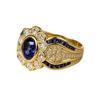 European and American style fashion niche jewelry women's inlaid blue zircon oval ring engraved pattern finger
