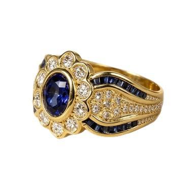 European and American style fashion niche jewelry women's inlaid blue zircon oval ring engraved pattern finger