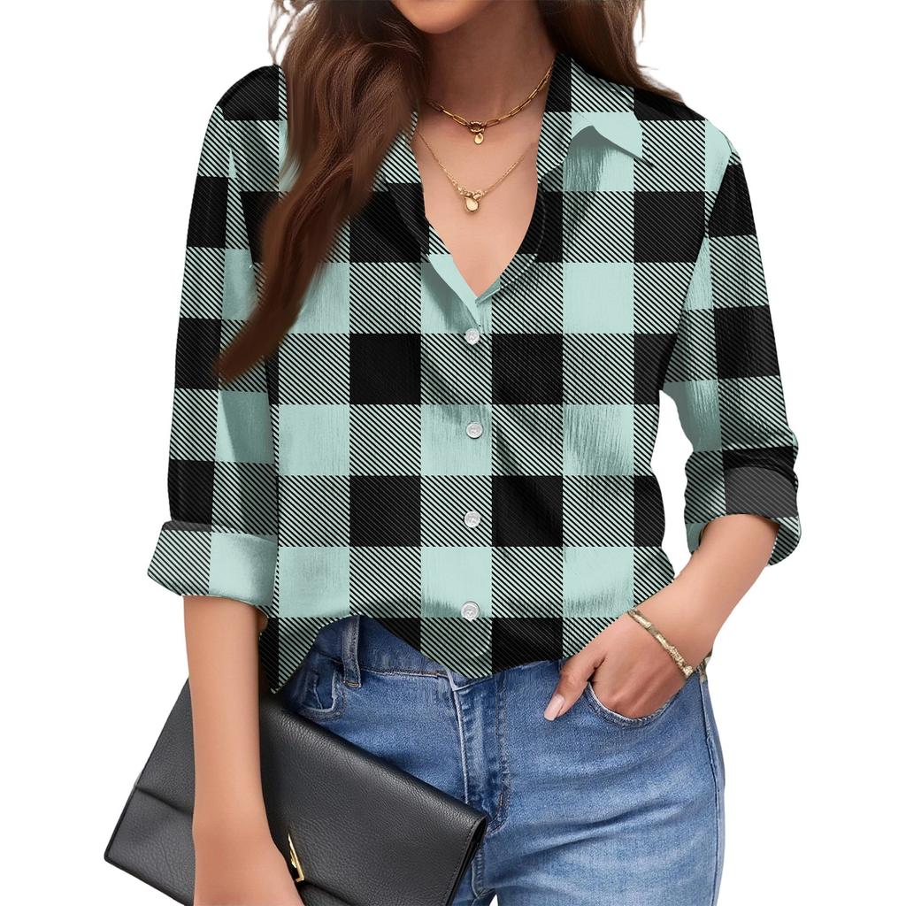 Women's Fashionable Casual Loose Plaid Long,sleeved Shirt