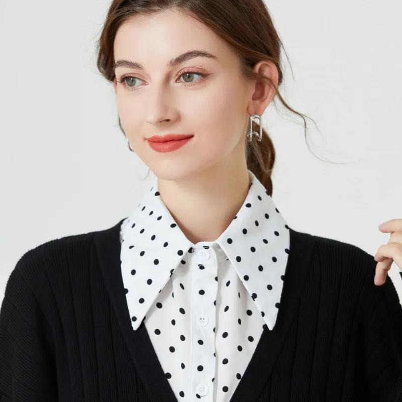 Women's Stylish False Collar Detachable Half Shirt Blouse False Collar Polka Dots Shirt Dickey for Women Girls Fuax Cols