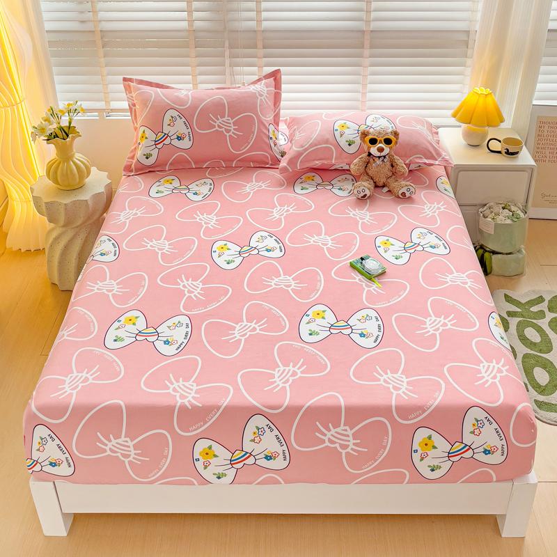 Washed Cotton Fitted Sheet with Elastic Bands Non Slip Adjustable Mattress Cover Printed  Pure Cotton  for Double King Queen