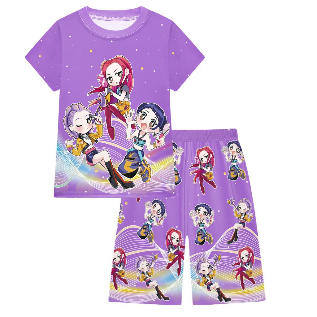 

Детские Девочки Аниме Мультфильм ПОП Певица Руми Зои Мира С Принтом Повседневная Футболка с Коротким Рукавом Шорты Штаны Пижамы Комплекты для Сна 100cm